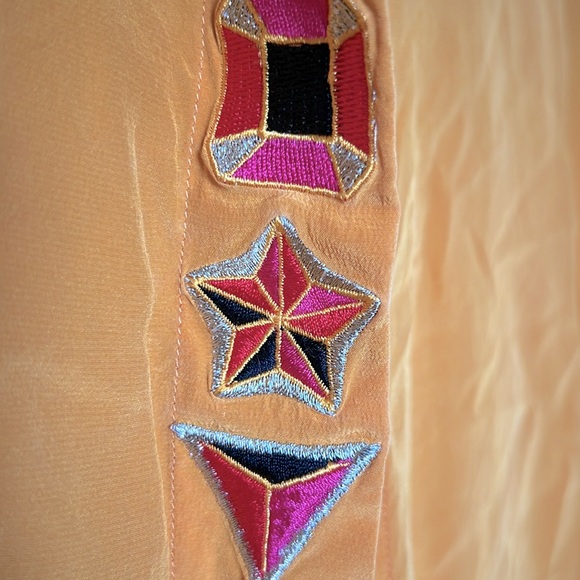 Vintage Silk Golden Rod Yellow Blouse With Embroidered Details Covered Buttons - Picture 5 of 7